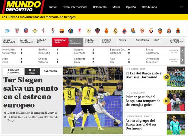 Hai tờ Sport và Mundo Deportivo (thân Barca) khen ngợi thủ môn Ter Stegen