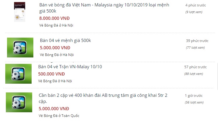 Vé trận Việt Nam - Malaysia bán trên chợ đen với mức giá rất cao, gấp 5-10 lần so với giá niêm yết.