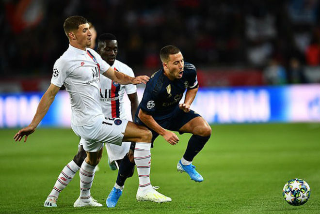 Hazard đã có trận ra mắt Champions League tồi tệ trong màu áo Real Madrid khi họ thảm bại trước PSG