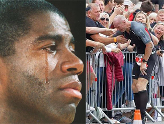 Trước Thomas (phải) huyền thoại bóng rổ Magic Johnson (trái) tuyên bố mình bị HIV gây chấn động vào năm 1991