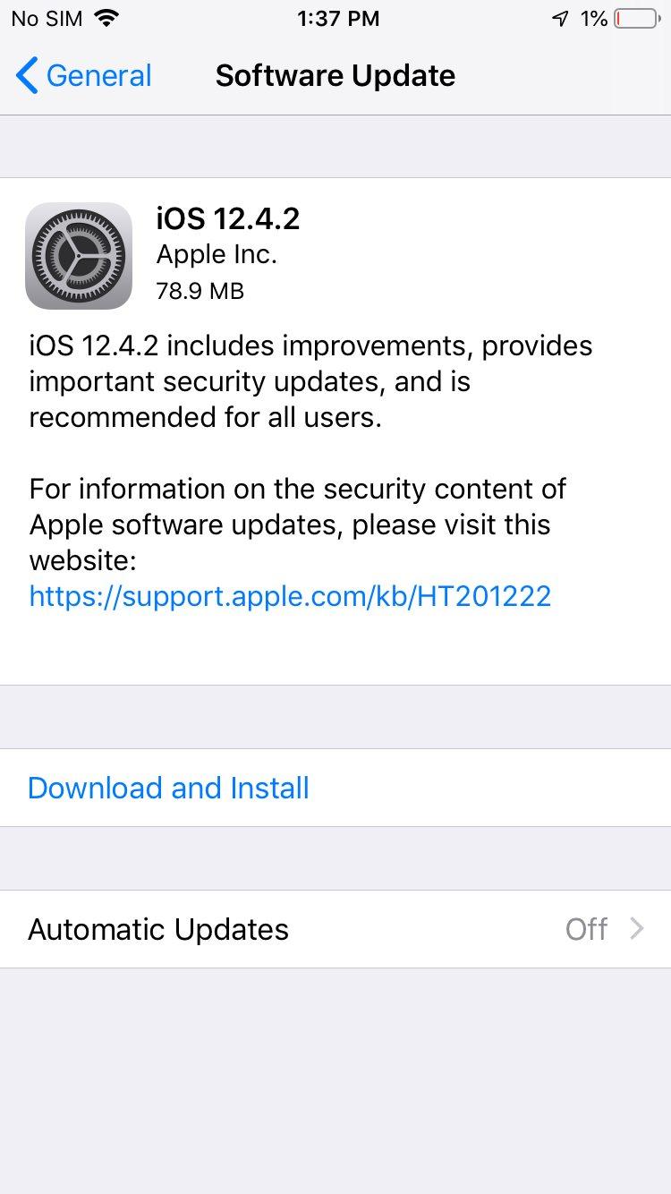 iPhone 6 trở xuống có thể tải về iOS 12.4.2