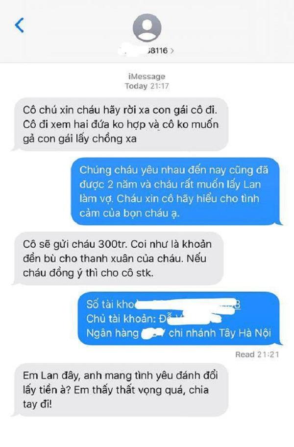 Đoạn trò chuyện giữa chàng trai và người ban đầu được cho là mẹ người yêu.&nbsp;