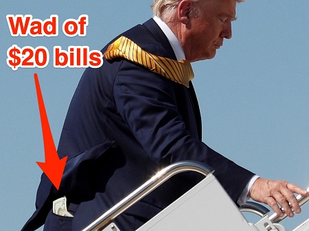 Hình ảnh tờ tiền 20 đô la lộ ra từ túi quần của Tổng thống lừng danh nước Mỹ Donald Trump đang thu hút sự chú ý của đông đảo dư luận.Ảnh Tom Brenner/ BI