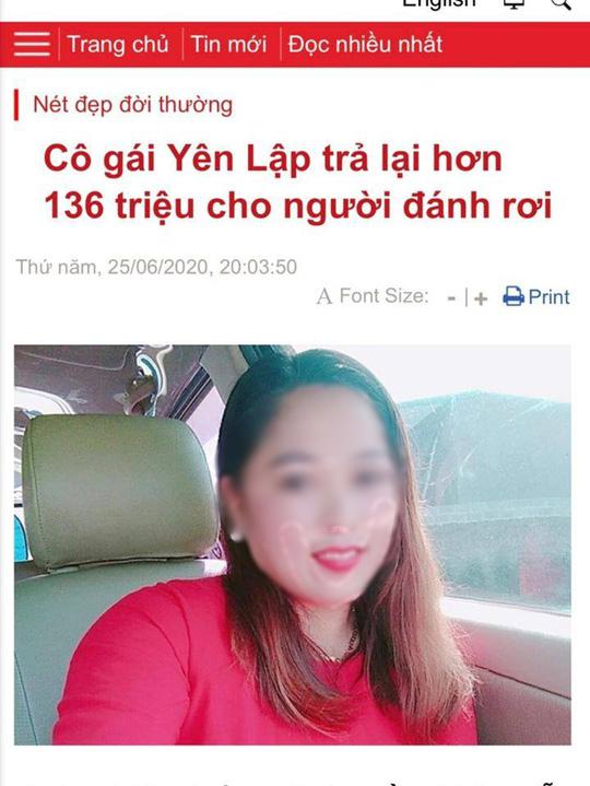 Hình ảnh chị N.T.L. trên báo