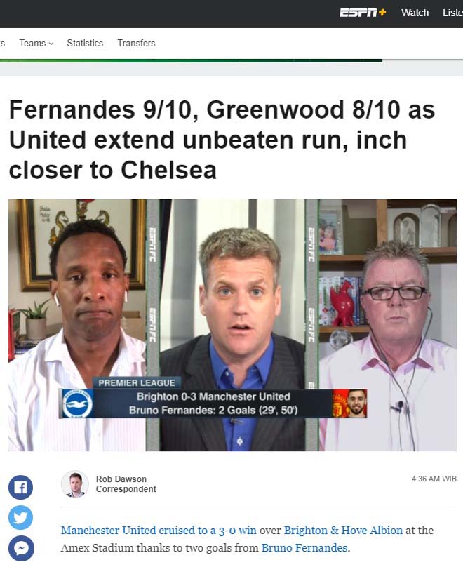 ESPN chấm Bruno Fernandes 9 điểm, Greenwood 8 điểm