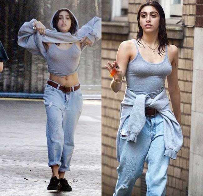 Phong cách thời trang đường phố của Lourdes Leon cũng không kém phần táo bạo khi cô sẵn sàng cởi áo để lộ&nbsp;chiếc áo thun bó sát không nội y. Cô không phải kiểu người thon thả so với mẫu hình gầy gò như quan niệm thường thấy nhưng vẫn sẵn sàng thể hiện&nbsp;vẻ đẹp chưa "hoàn hảo" ấy.&nbsp;