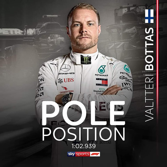 Valtteri Bottas xuất sắc đoạt pole chặng đua F1 mở màn mùa giải 2020 (Hình ảnh: sky sport)