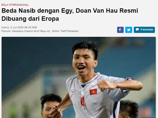 Tờ Indosport của Indonesia "cà khịa" Đoàn Văn Hậu