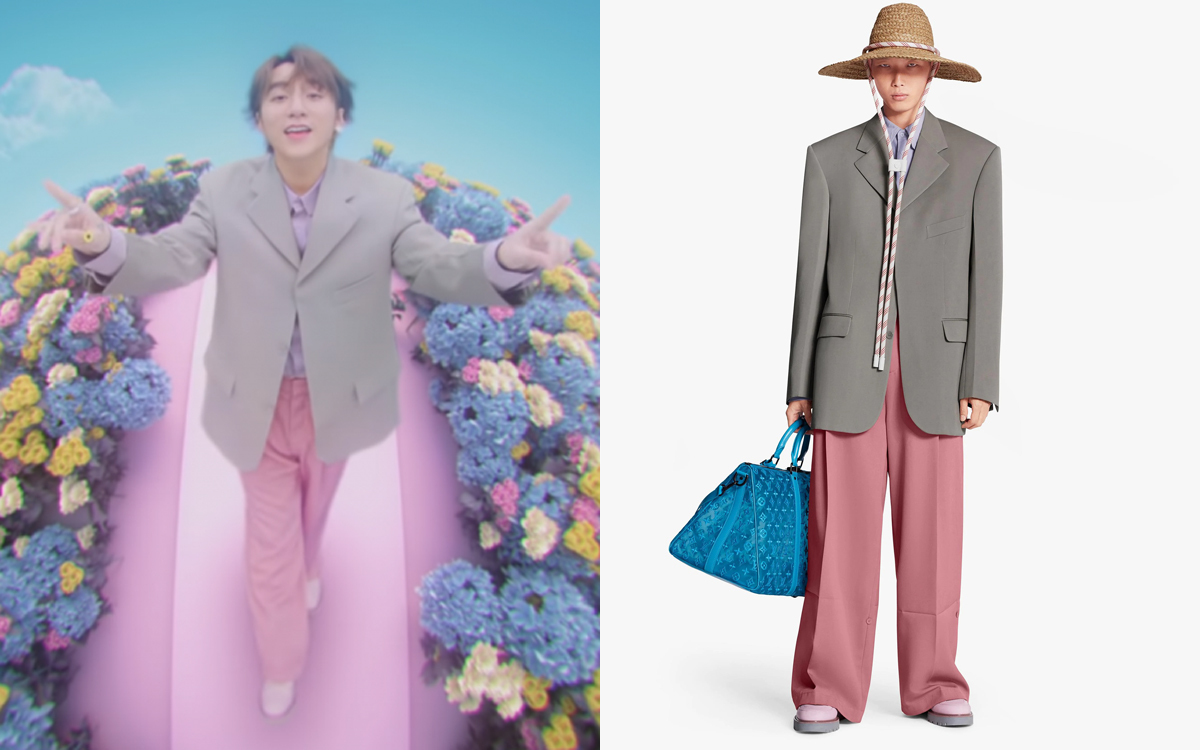 Sơn Tùng mặc nguyên look của Louis Vuitton cho cảnh quay này. Áo blazer giá 96,5 triệu đồng; áo sơ mi 22,7 triệu đồng; quần ống suông 44,8 triệu đồng.