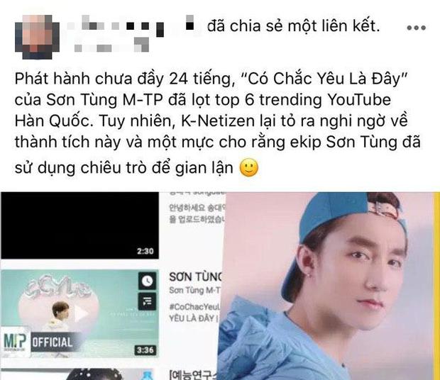 Dân mạng Hàn Quốc nghi ngờ Sơn Tùng MTP sử dụng chiêu trò để MV mới leo lên top trending Youtube.