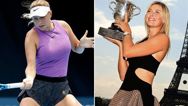 Anisimova (trái) hãnh diện khi được so sánh với Sharapova (phải) nhưng cô muốn là chính mình