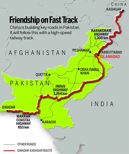 Trung Quốc có thể đưa hàng hóa đến cảng Gwadar của Pakistan, từ đó hàng hóa được vận chuyển bằng đường bộ về Trung Quốc.