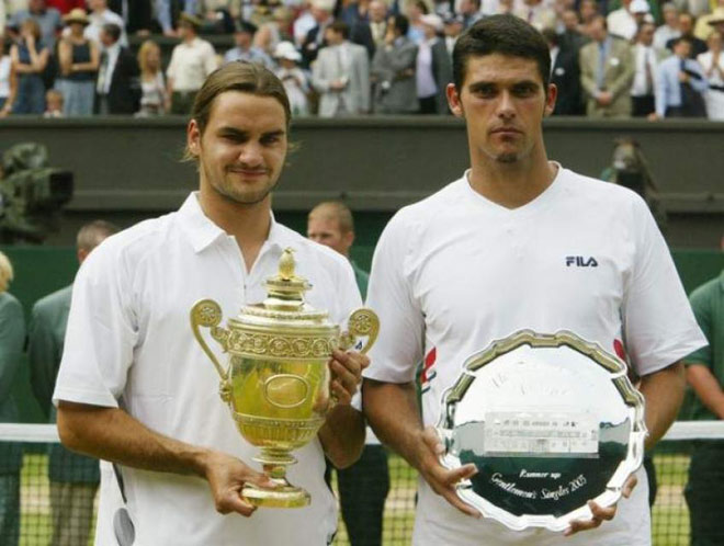 "Tàu tốc hành" thắng thuyết phục huyền thoại quần vợt Úc&nbsp;Mark Philippoussis 7-6 (7-5), 6-2, 7-6 (7-3) ở trận chung kết đơn nam Wimbledon năm 2003