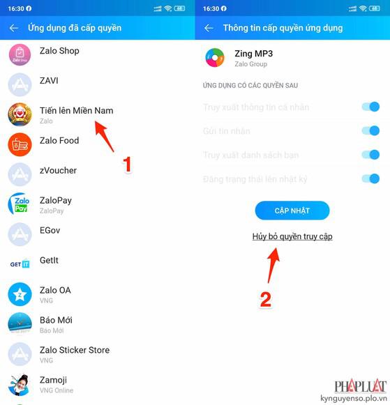 Xóa ứng dụng hoặc thu hồi quyền hạn trên Zalo. Ảnh: MINH HOÀNG