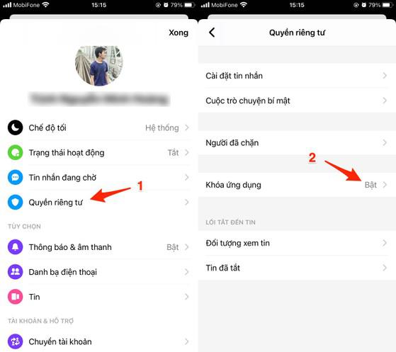 Kích hoạt tính năng khóa ứng dụng trên Messenger. Ảnh: MINH HOÀNG
