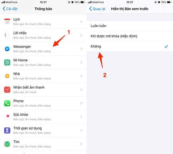Tắt tính năng hiển thị nội dung tin nhắn trên màn hình khóa. Ảnh: MINH HOÀNG