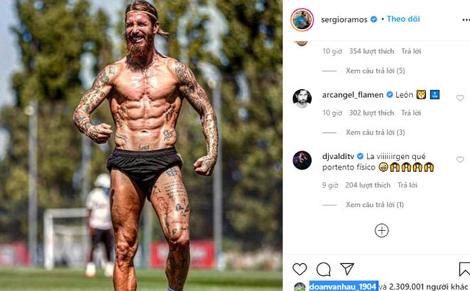 Sergio Ramos khoe thân hình săn chắc và những hình xăm nổi bật của mình