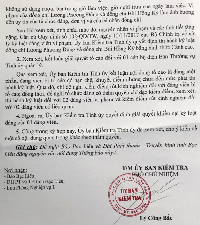 Thông báo kết luận sai phạm của ông Đông và ông Kỳ