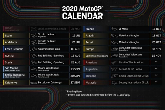 Lịch trình 13 chặng dự kiến của MotoGP 2020