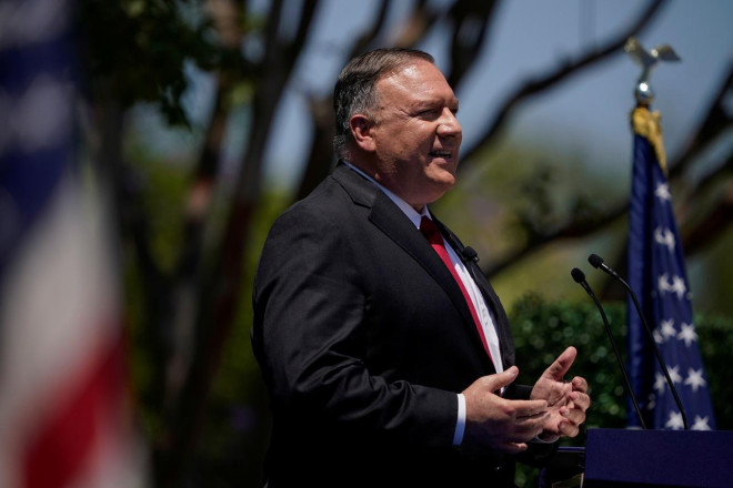 Ngoại trưởng Mỹ Mike Pompeo phát biểu tại Thư viện Tổng thống Richard Nixon ở bang California ngày 23-7. Ảnh: Reuters