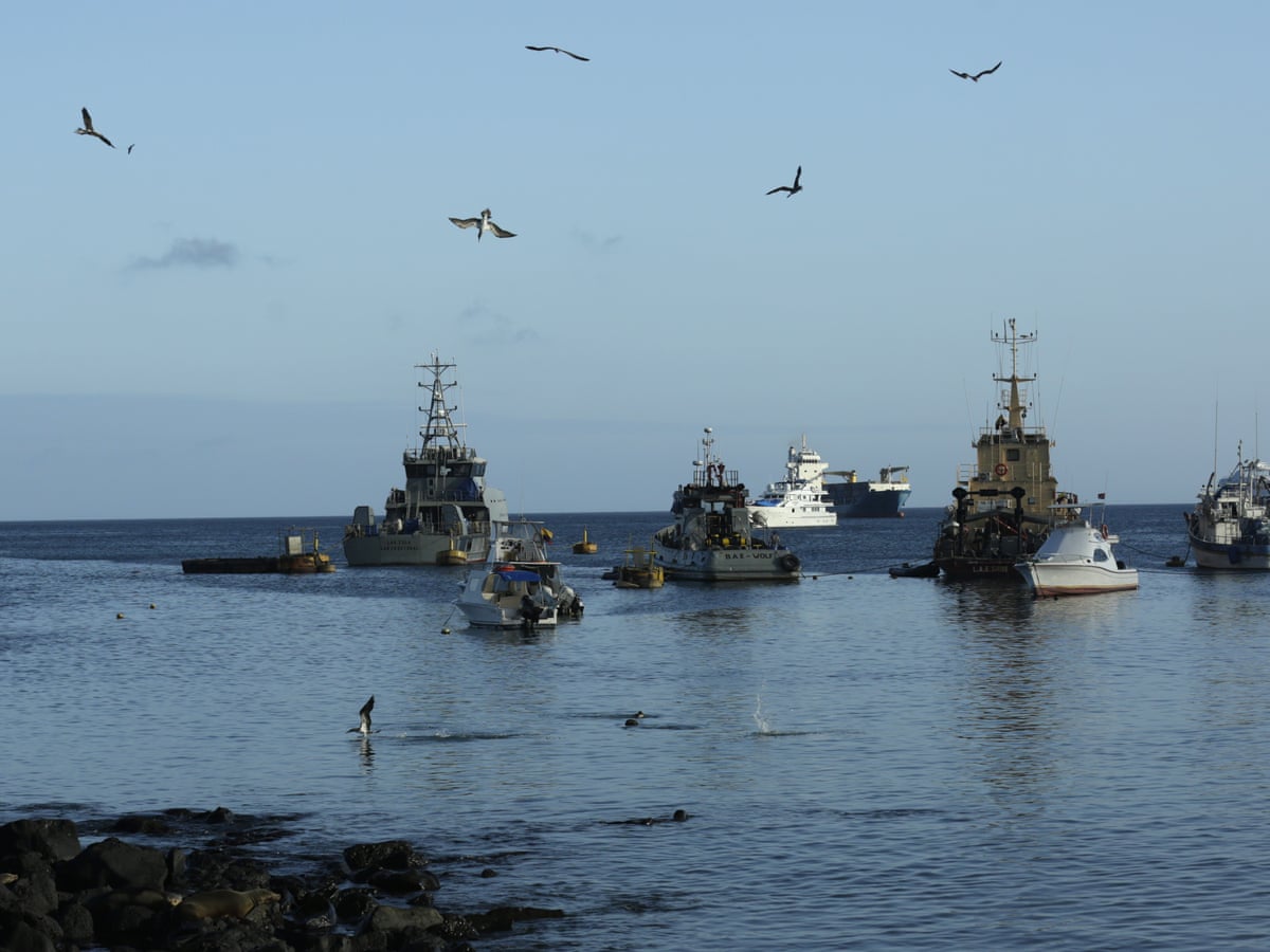 Tàu đánh cá hoạt động gần quần đảo Galapagos (ảnh: The Guardian)