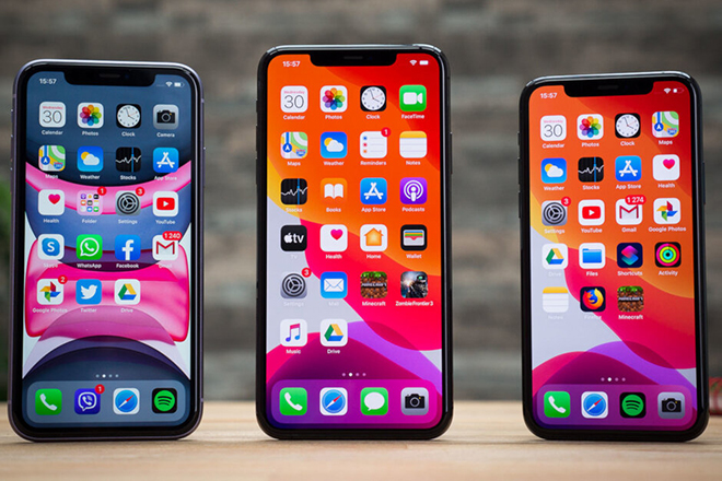 Bộ ba iPhone 11, iPhone 11 Pro Max và iPhone 11 Pro.