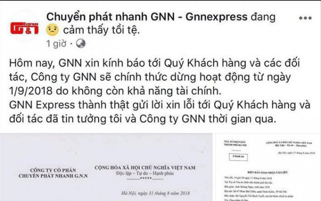 Thông báo của GNN Express trên fanpage.