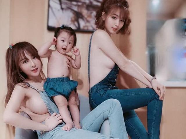 2 mẹ trẻ ngực trần chụp với bé gái, bố đứa trẻ liên tục xin quay lại mà không được