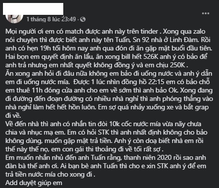 Câu chuyện của H.L chia sẻ trên mạng xã hội