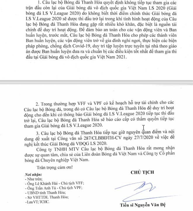 Choáng bóng đá VN: Bầu Đệ - CLB Thanh Hoá xin bỏ V-League 2020 - 2