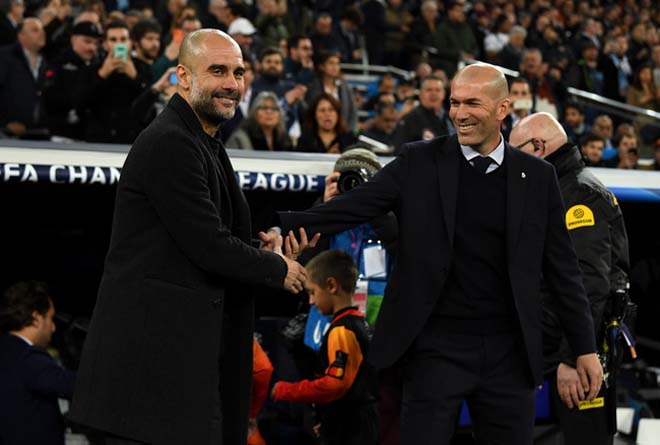 HLV Guardiola (trái) xuất sắc hơn Zidane ở lượt đi