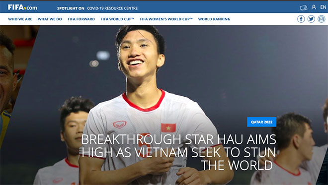 Đoàn Văn Hậu xuất hiện trên trang chủ của FIFA sáng ngày 7/8.