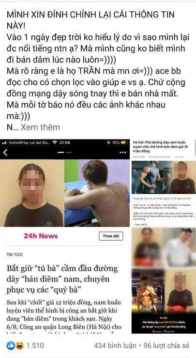 Anh T.H.D. chủ động đính chính thông tin trên facebook của mình