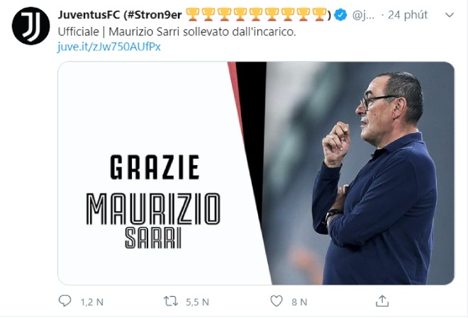 Juventus sa thải Sarri sau thất bại cay đắng ở vòng 1/8 Champions League