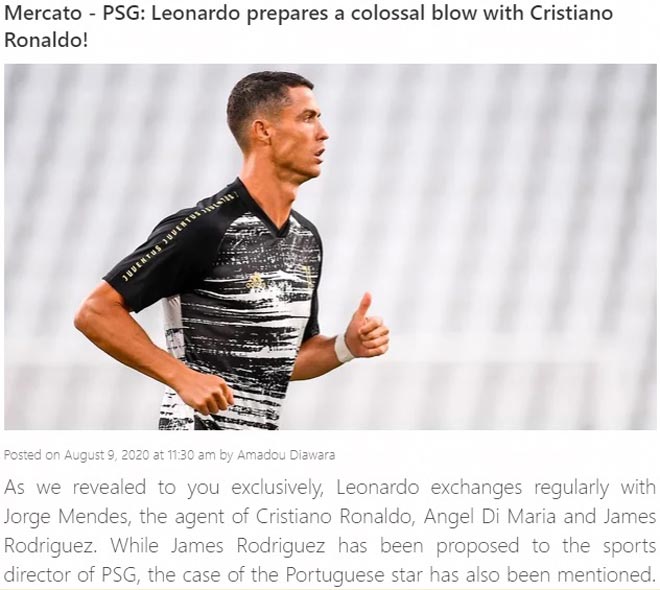 Thông tin về việc PSG tiếp cận Ronaldo