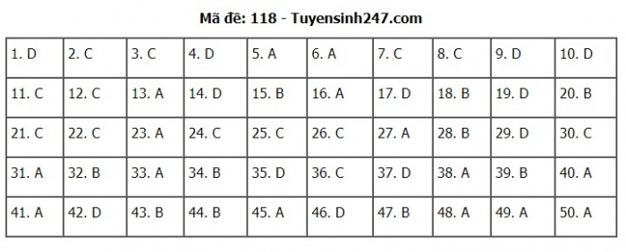 Gợi ý đáp án đề thi môn Toán kỳ thi THPT 2020 - Full 24 mã đề - 18