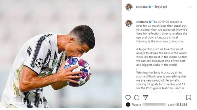 Ronaldo đăng tải thông điệp trên trang Instagram ngầm khẳng định anh vẫn muốn tiếp tục gắn bó với Juventus