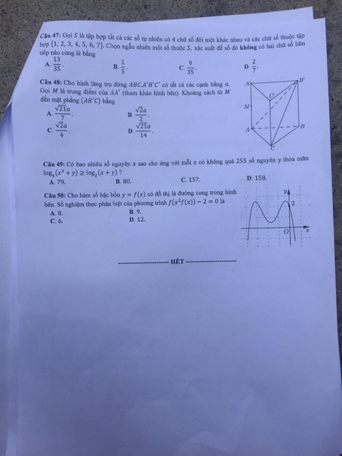 Gợi ý đáp án đề thi môn Toán kỳ thi THPT 2020 - Full 24 mã đề - 27