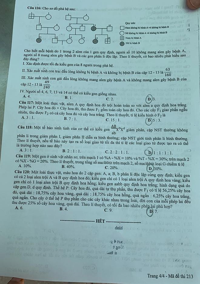 Đề thi, gợi ý đáp án đầy đủ môn Sinh học tốt nghiệp THPT 2020 - 4