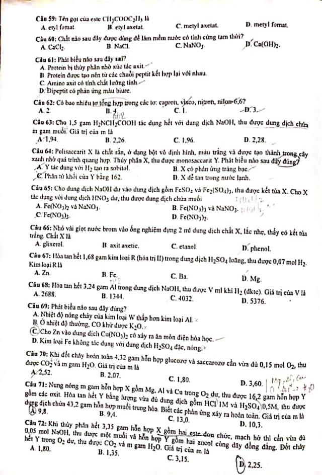 Đề thi, đáp án đầy đủ môn Hóa học tốt nghiệp THPT 2020 - 2
