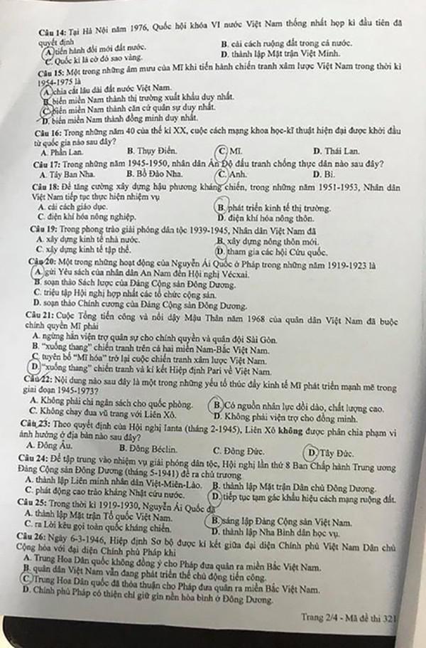 Đề thi, đáp án đầy đủ môn Lịch sử tốt nghiệp THPT 2020 - 2