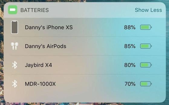 Dễ dàng theo dõi mức pin của các thiết bị Bluetooth bất cứ lúc nào. Ảnh: iPhonehacks