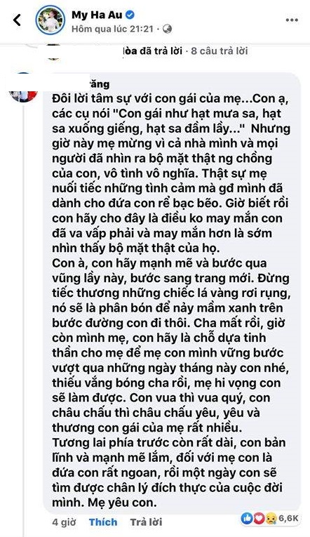 Lời nhắn của mẹ nữ giảng viên nhận hơn 6,6K&nbsp;lượt bày tỏ cảm xúc