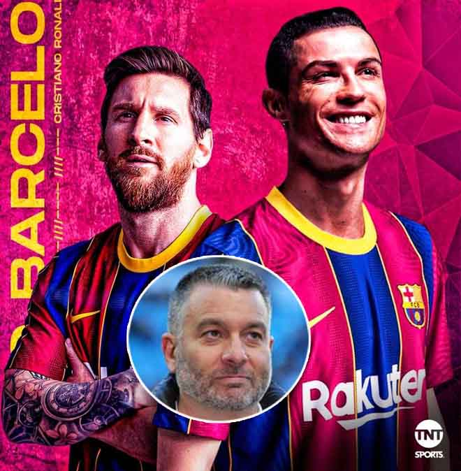 Chuyên gia bóng đá Guillem Balague (ảnh nhỏ) khẳng định không có chuyện Barca đàm phán để đưa Ronaldo về đá cặp Messi