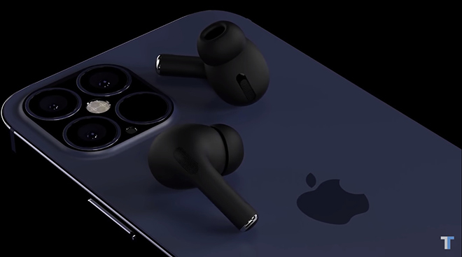 Ảnh concept iPhone 12 Pro và tai nghe không dây AirPods.