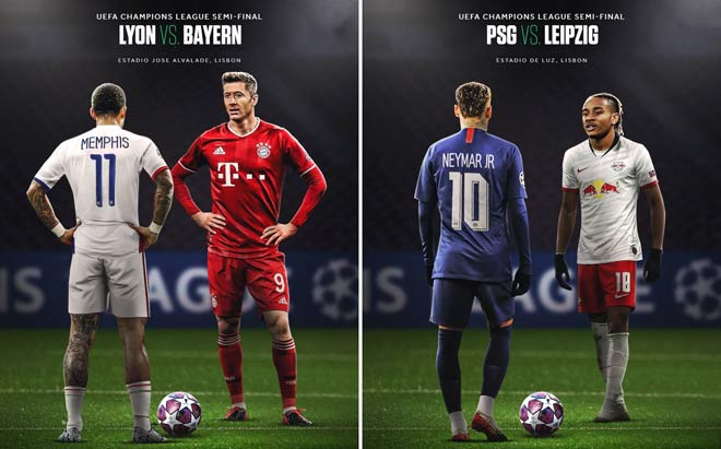 Hai cặp bán kết ở Champions League mùa này: Lyon gặp Bayern Munich và PSG đối đầu RB Leipzig