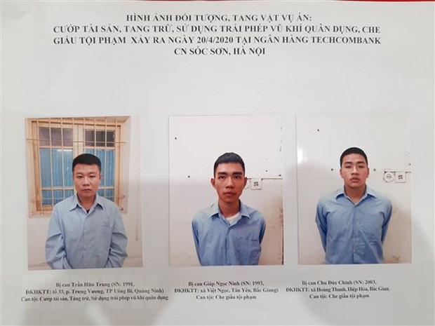 3 bị can vừa bị Viện kiểm sát nhân dân TP.Hà Nội truy tố trong vụ án cướp tiền ở ngân hàng Techcombank chi nhánh Sóc Sơn.