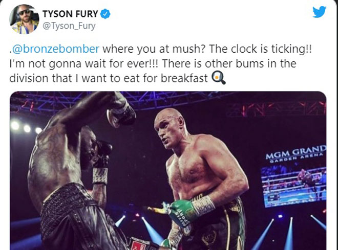 Tyson Fury "cà khịa" Deontay Wilder trên mạng xã hội