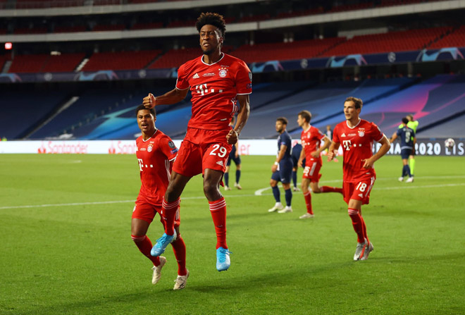 Kingsley Coman vui mừng với bàn thắng vào lưới đội bóng cũ PSG giúp Bayern Munich vô địch Champions League và đoạt cú ăn ba mùa này