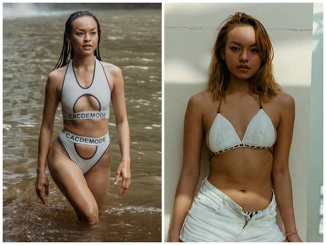 Người mẫu Mai Ngô cũng như khúc &#34;giò bó&#34; với bộ bikini cut-out.
